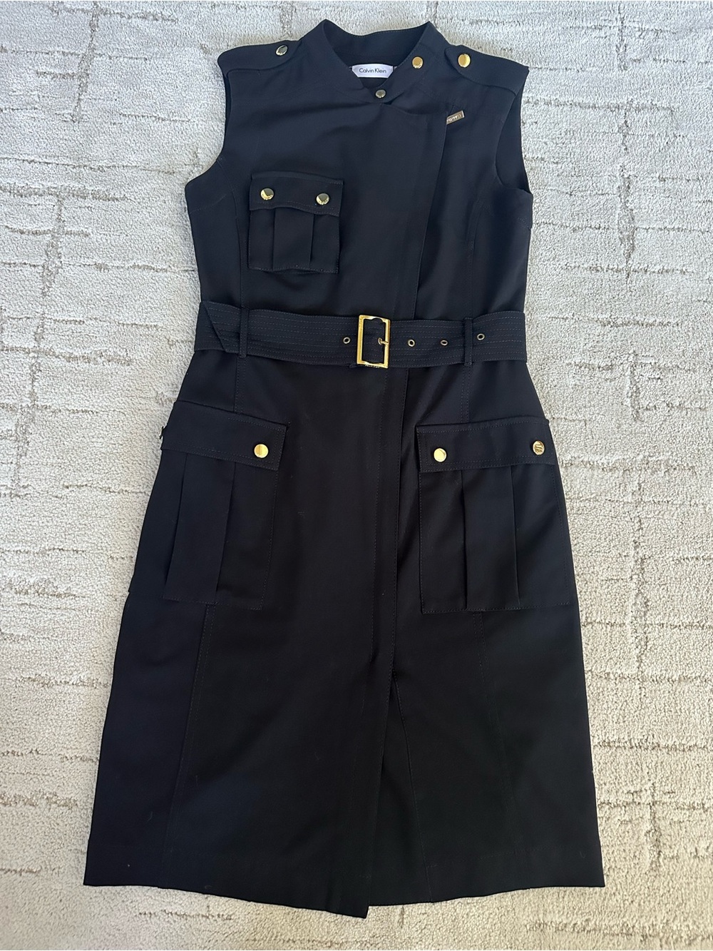 Calvin Klein Black Double Zip Belted Utility Dress Sz 4